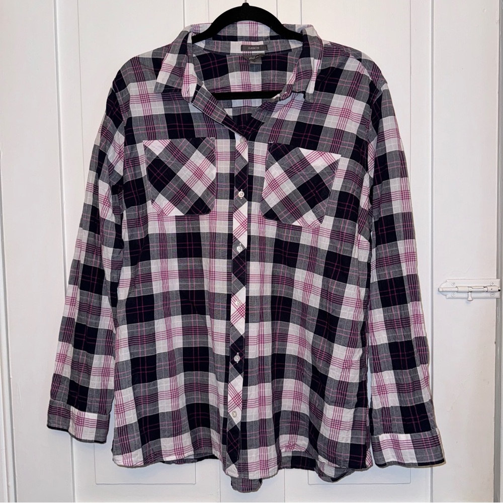 ✨eddie bauer multicolor plaid button down shirt✨